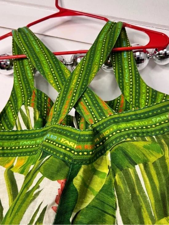 Farm Rio Fresh Forest Scarf Button Down Mini Dress Linen Sweetheart - Picture 9 of 10